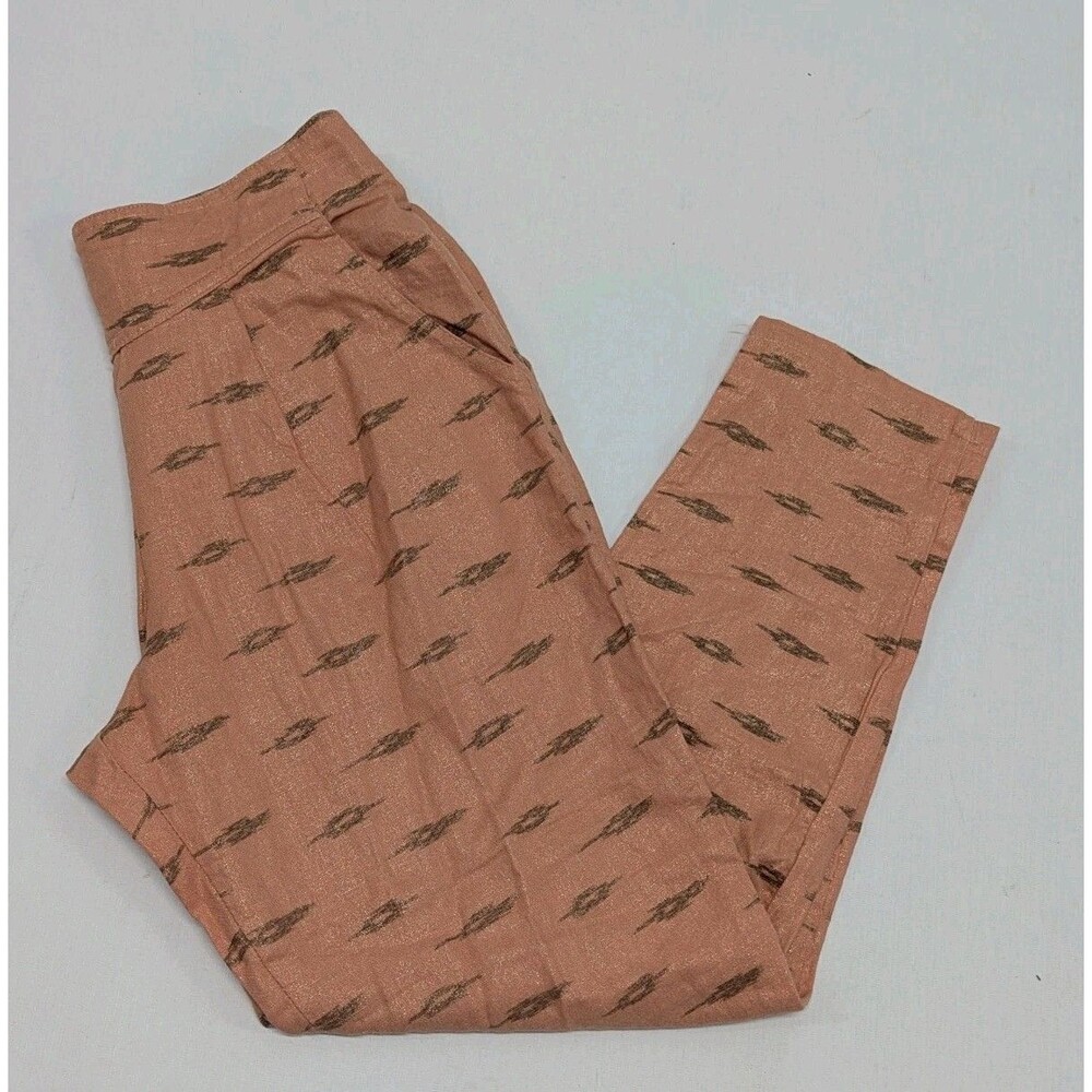 Free People Apricot Gold Shimmer Printed Pull‎ On Pants - Small Linen/Rayon Boho